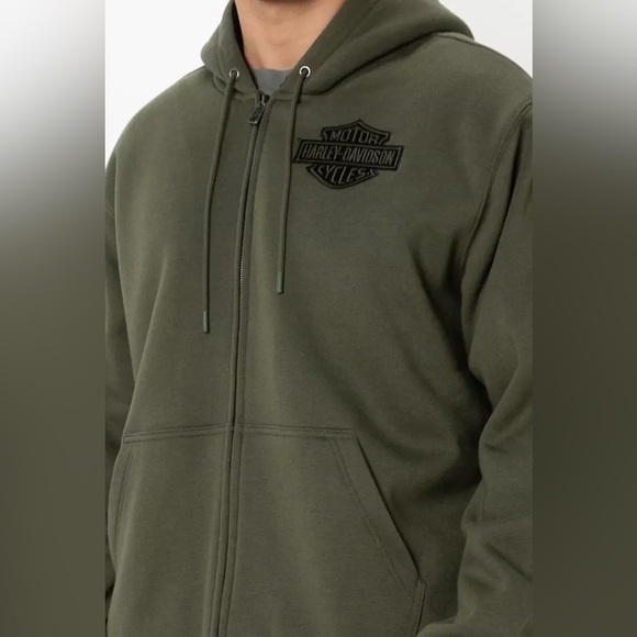 Harley-Davidson Jackets & Blazers - HARLEY DAVIDSON GREEN ZIP UP FLEECED HOODIE UNISEX 2X